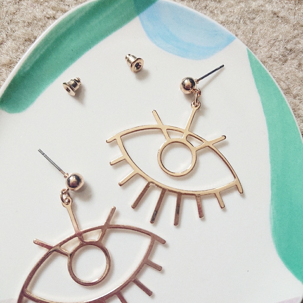 Minimalist Eye Drop Earrings Gold Plated - Picture 2 of 3